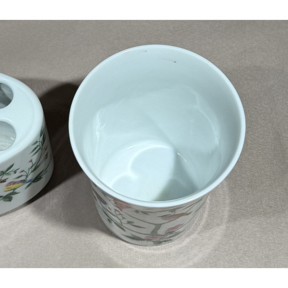 Vtg Jakson Midcentury Tropical Birds Toothbrush Holder Soap Dish Cup Tree Floral - Picture 4 of 15